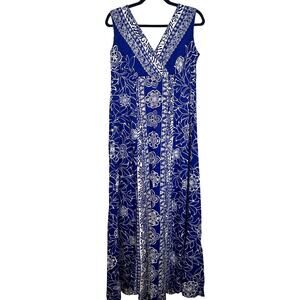 Mako Vintage 1970s M Hawaiian Print Floral Maxi Dress Sleeveless Blue White EUC!